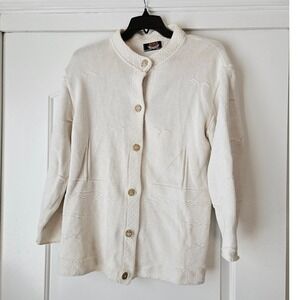 Brimwick Lighthouse Cardigan Large Cream Cape Cod  Nautical Fisherman *stains*